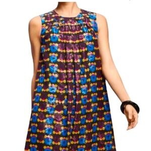 ANNA SUI 20th Anniversary Collection Sleeveless Dress Size M Blue Yellow Floral